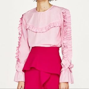 ZARA PINK FRILLED TOP